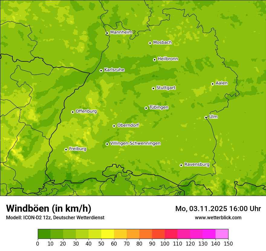 Modellkarten Windgeschwindigkeit
