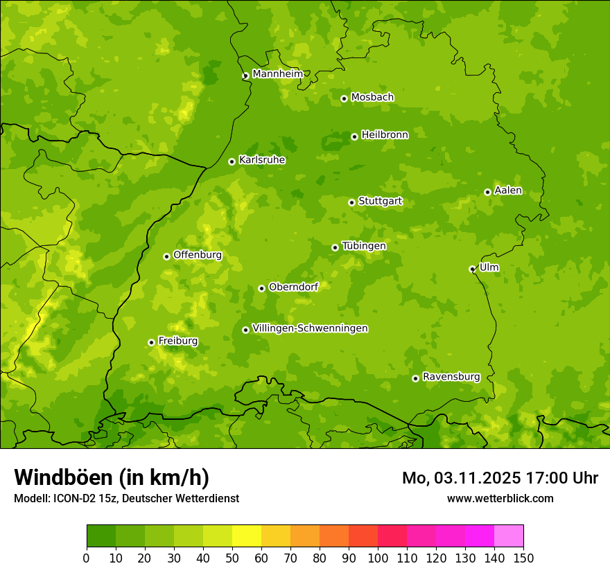 Modellkarten Windgeschwindigkeit