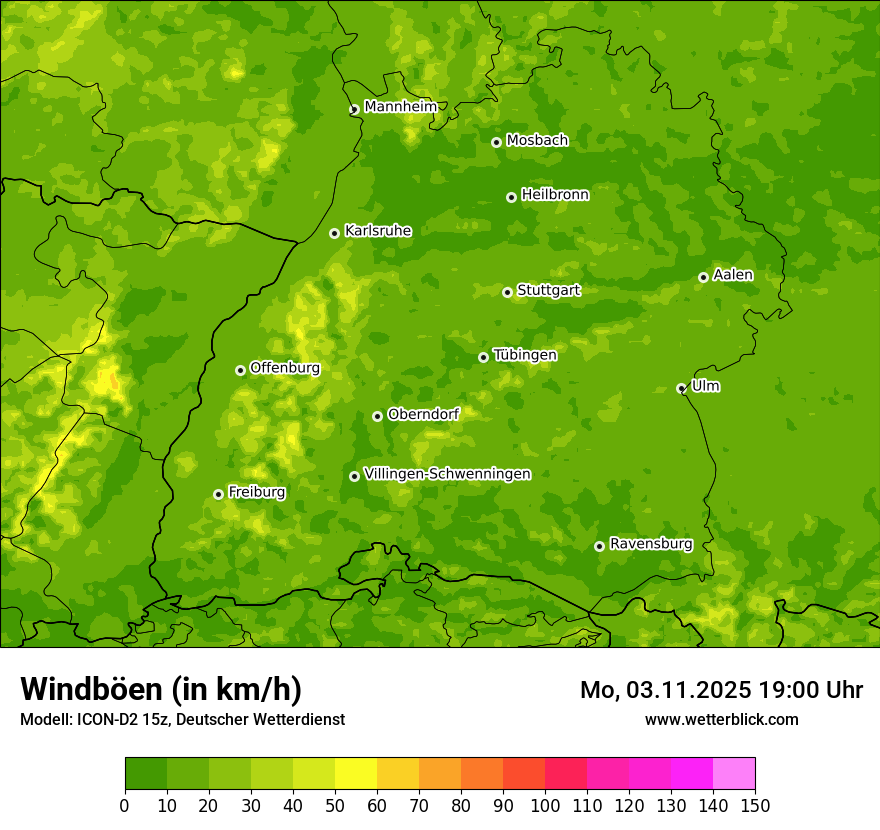 Modellkarten Windgeschwindigkeit