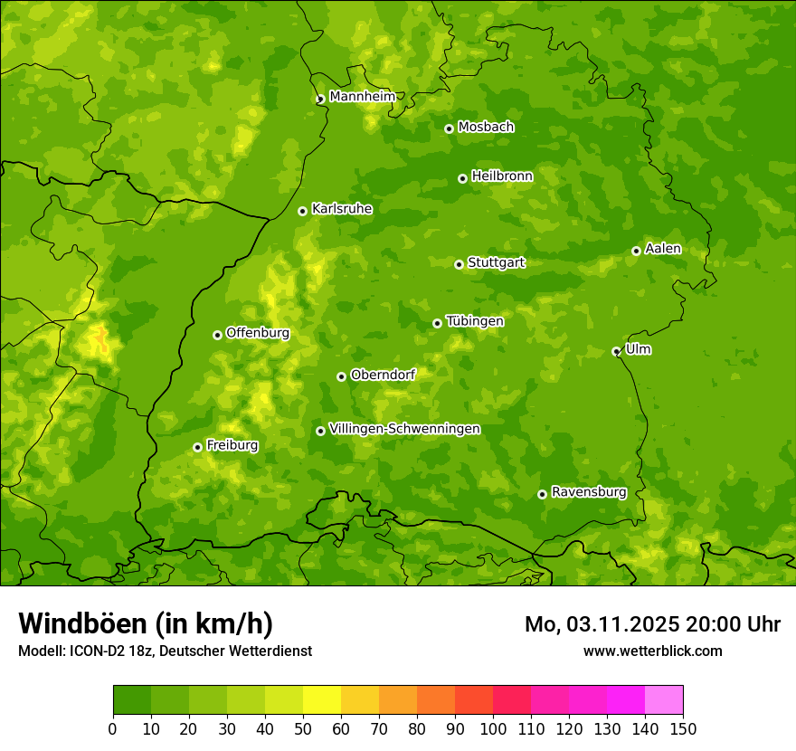 Modellkarten Windgeschwindigkeit