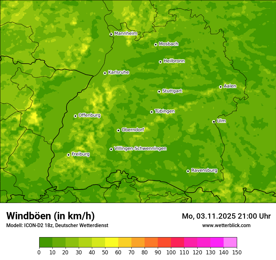 Modellkarten Windgeschwindigkeit