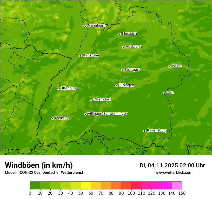 Modellkarten Windgeschwindigkeit