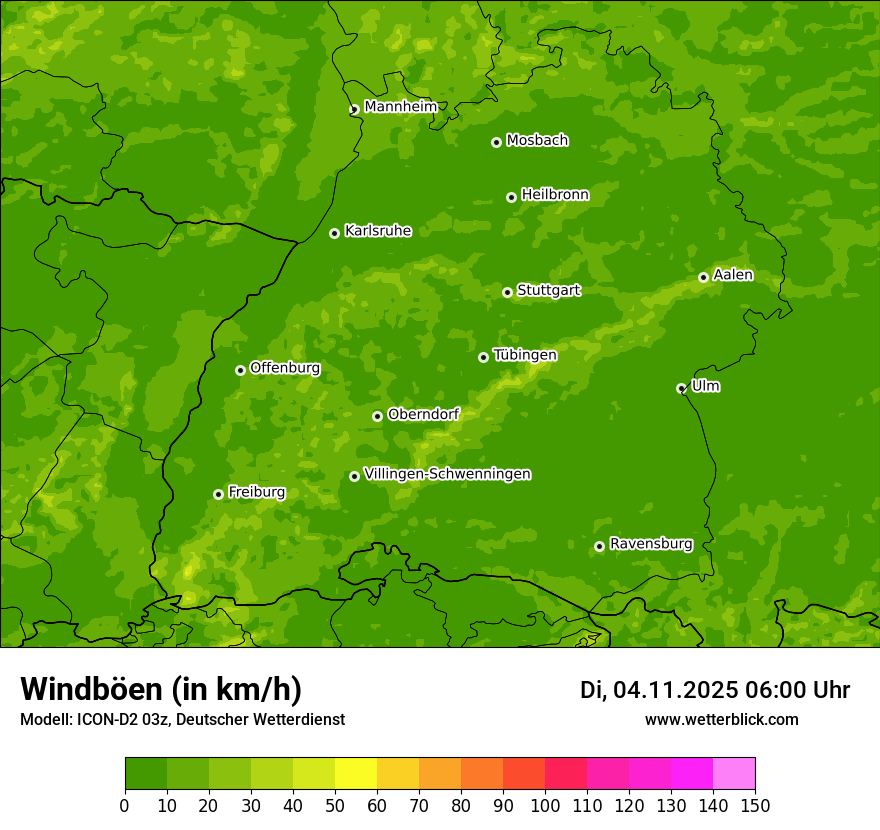 Modellkarten Windgeschwindigkeit
