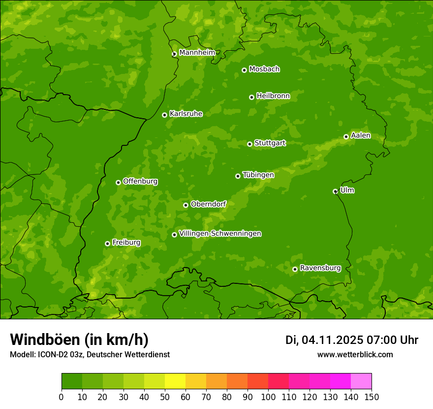 Modellkarten Windgeschwindigkeit