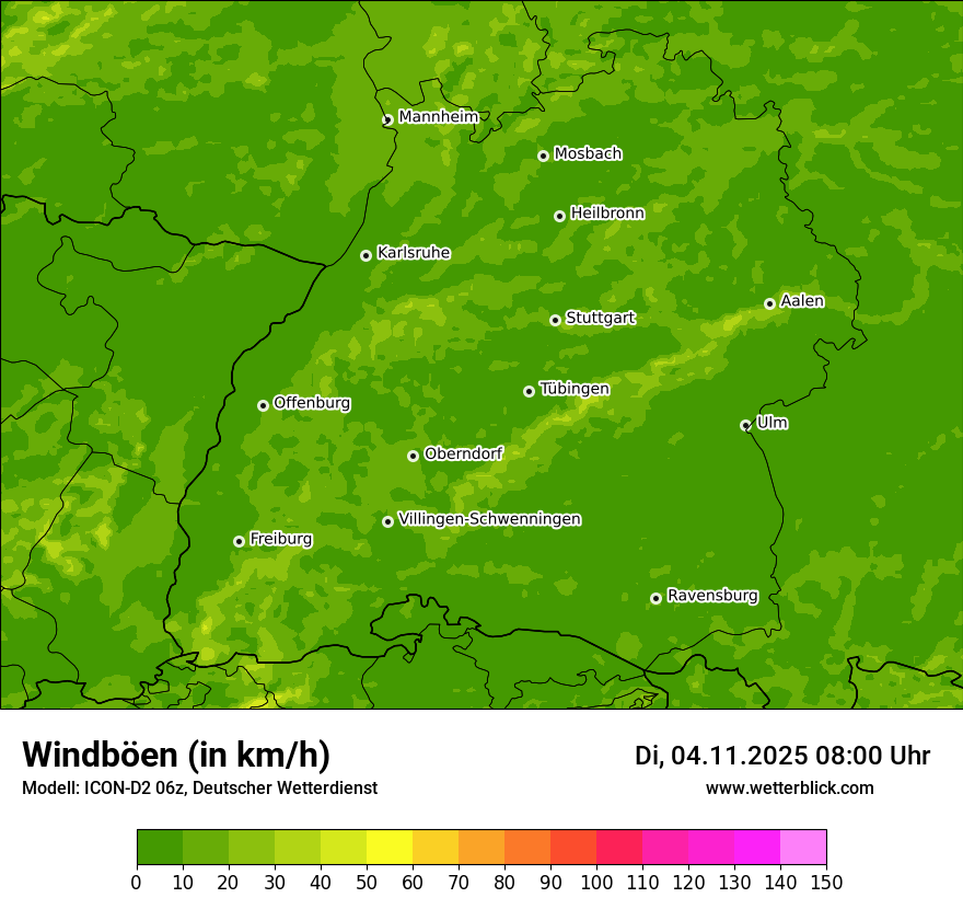 Modellkarten Windgeschwindigkeit