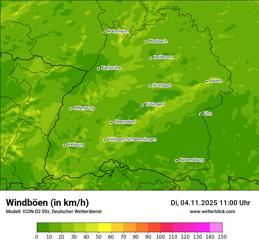 Modellkarten Windgeschwindigkeit