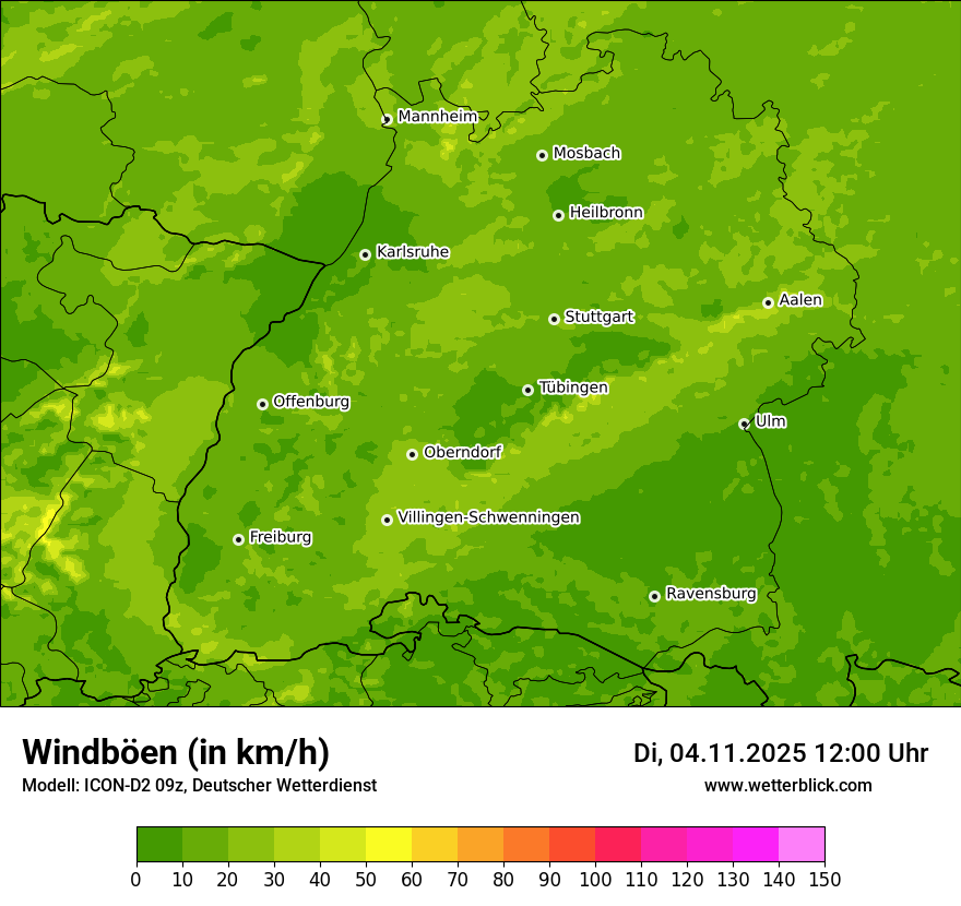 Modellkarten Windgeschwindigkeit