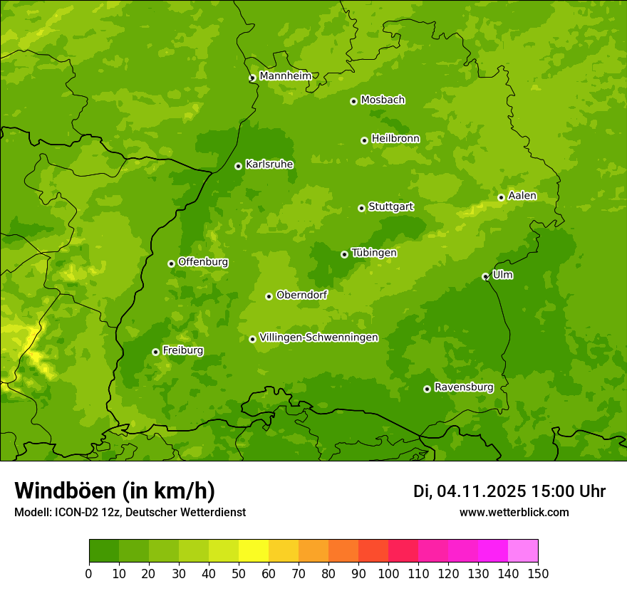 Modellkarten Windgeschwindigkeit