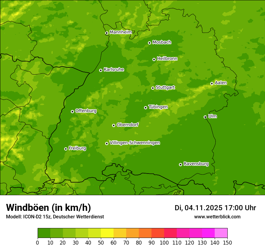 Modellkarten Windgeschwindigkeit