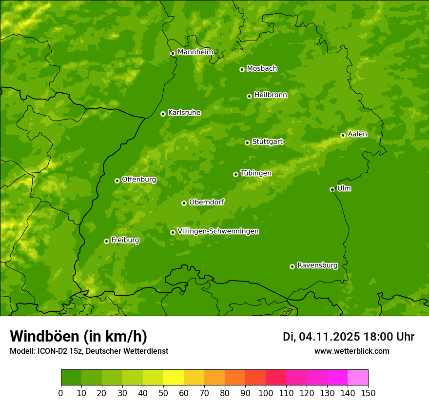 Modellkarten Windgeschwindigkeit