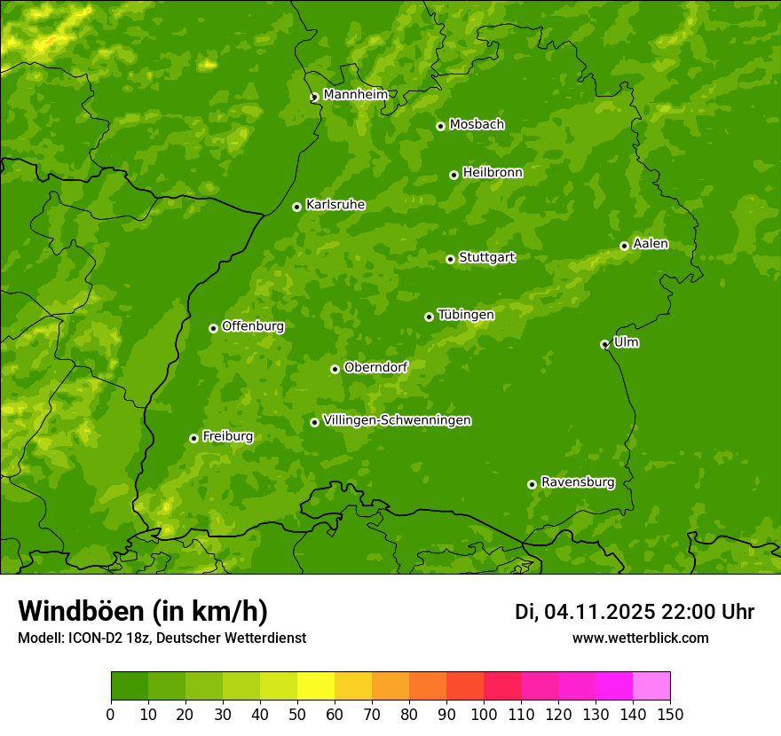 Modellkarten Windgeschwindigkeit