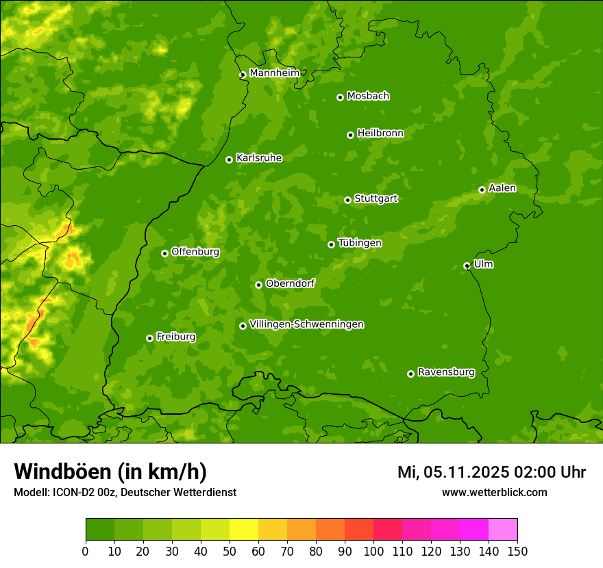 Modellkarten Windgeschwindigkeit