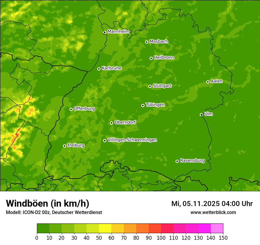 Modellkarten Windgeschwindigkeit