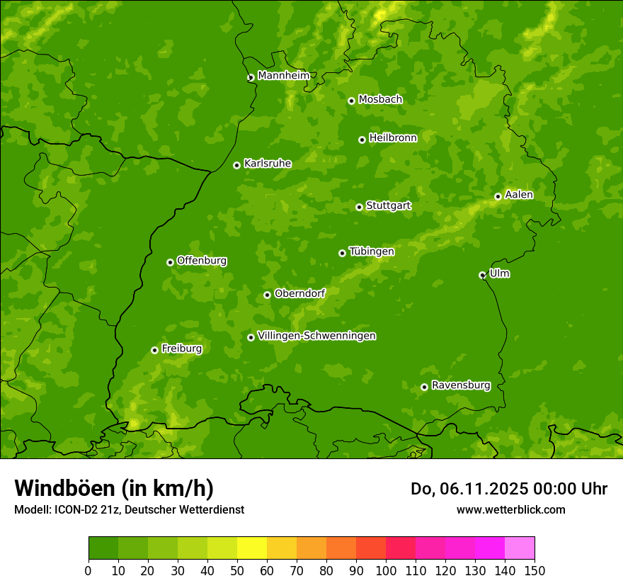 Modellkarten Windgeschwindigkeit