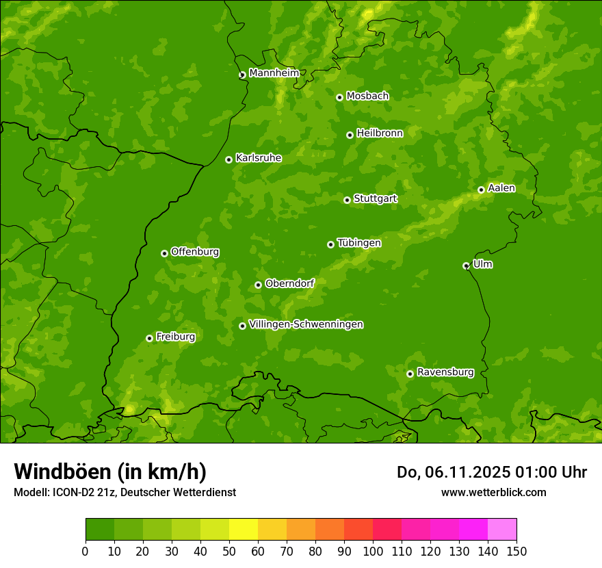Modellkarten Windgeschwindigkeit