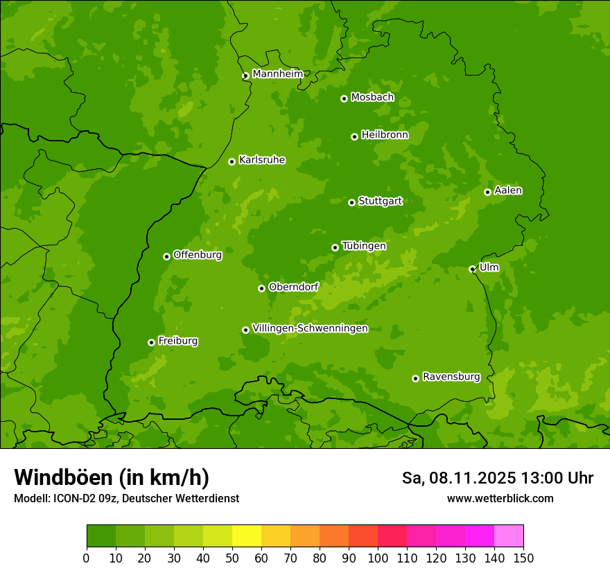Modellkarten Windgeschwindigkeit