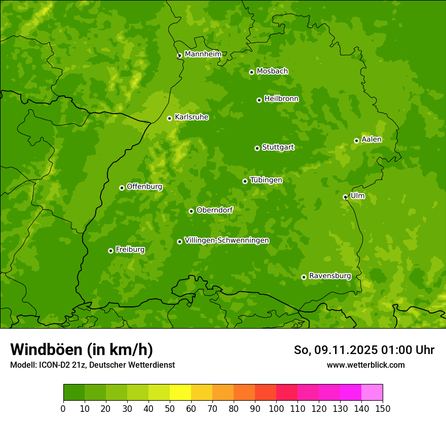 Modellkarten Windgeschwindigkeit