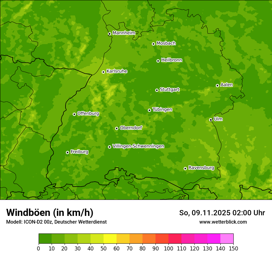 Modellkarten Windgeschwindigkeit