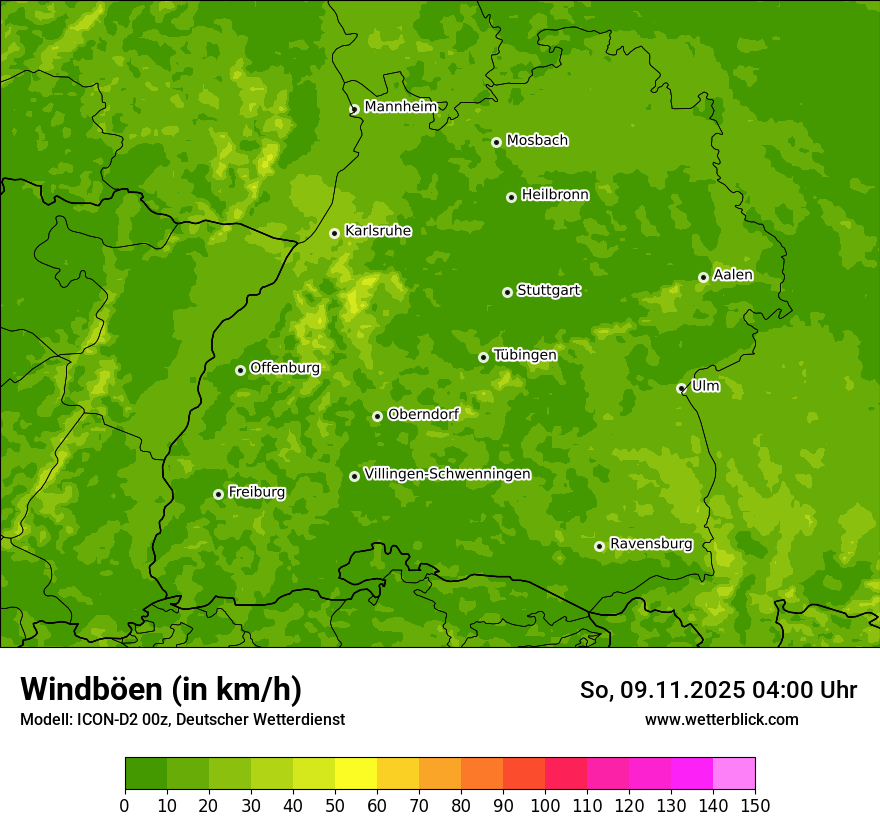 Modellkarten Windgeschwindigkeit