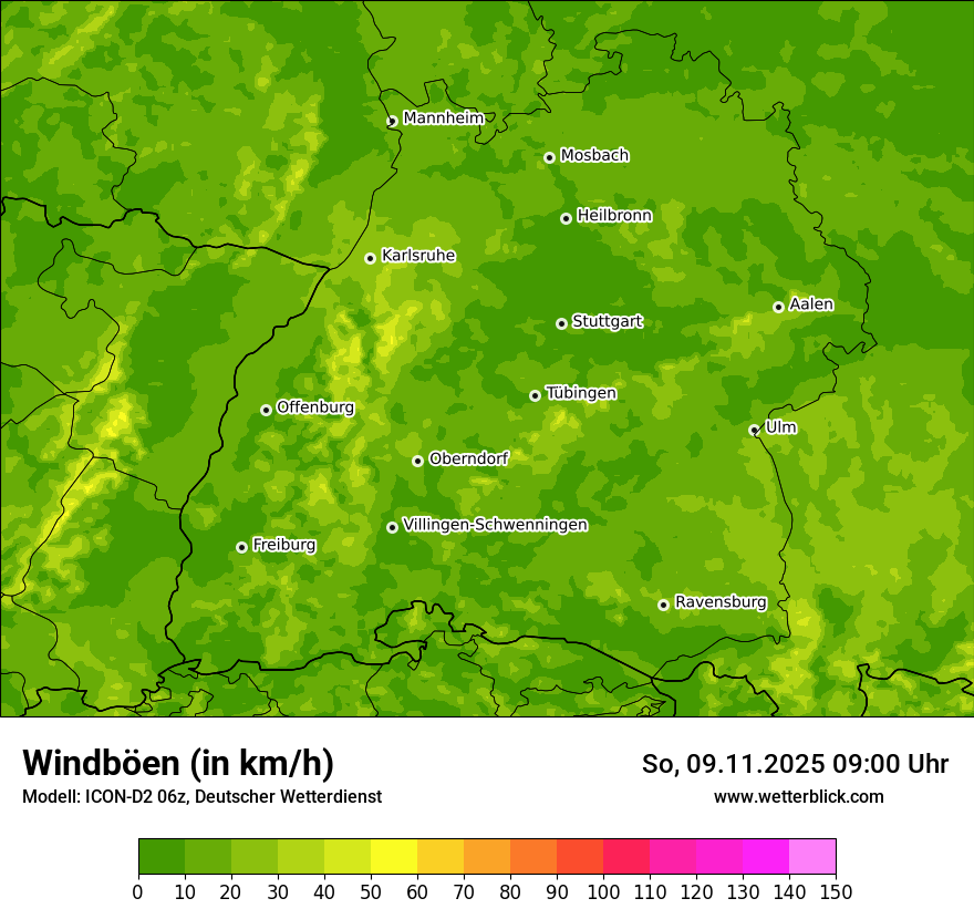 Modellkarten Windgeschwindigkeit