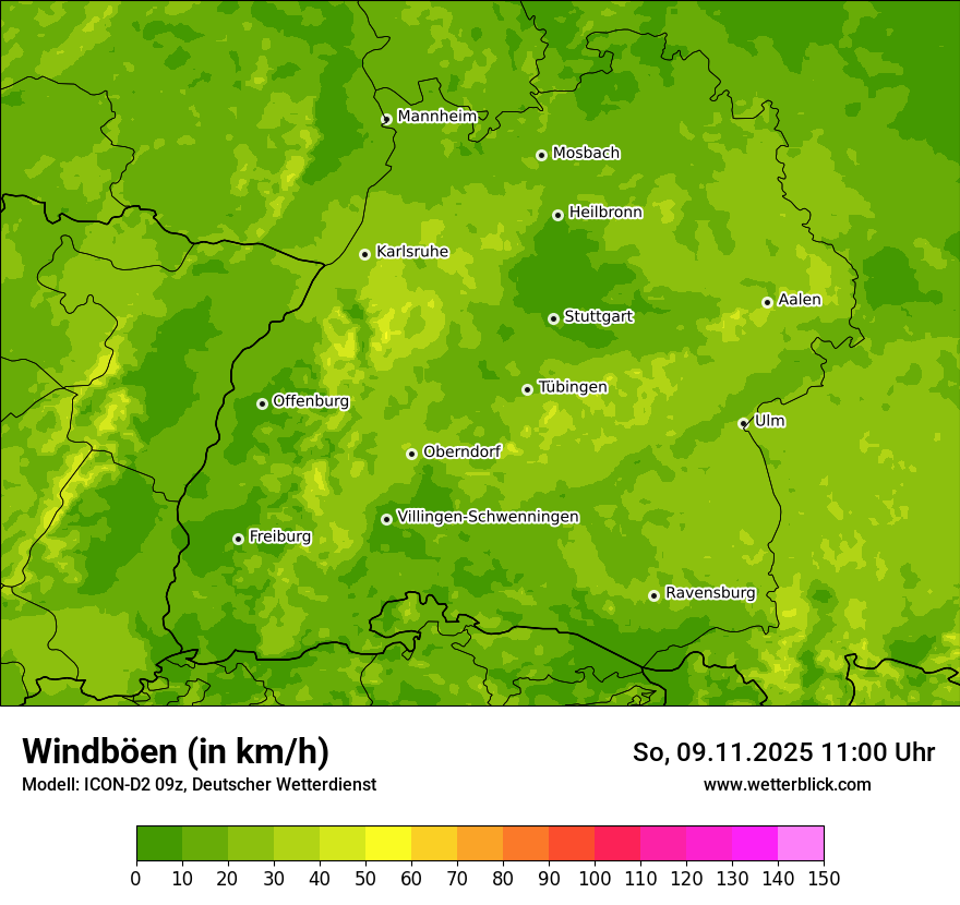 Modellkarten Windgeschwindigkeit