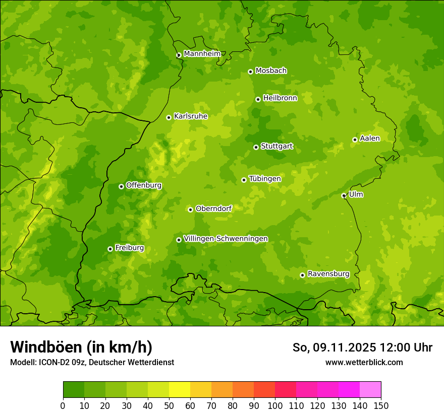 Modellkarten Windgeschwindigkeit