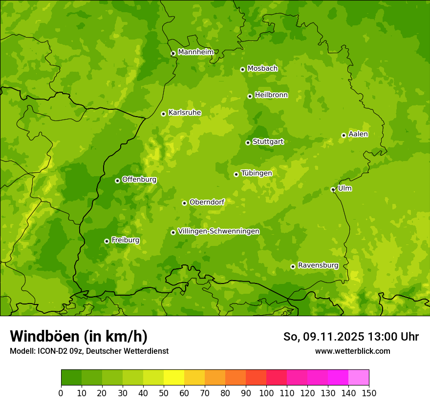 Modellkarten Windgeschwindigkeit