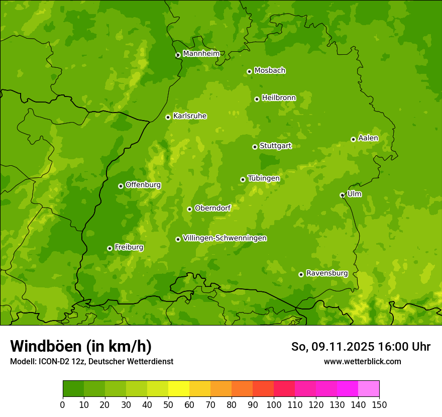 Modellkarten Windgeschwindigkeit