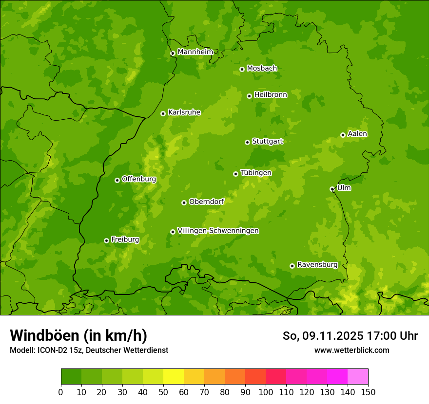 Modellkarten Windgeschwindigkeit