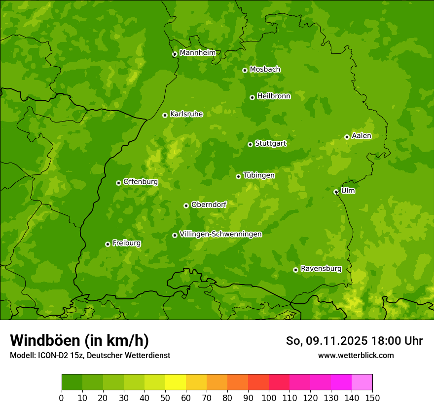 Modellkarten Windgeschwindigkeit