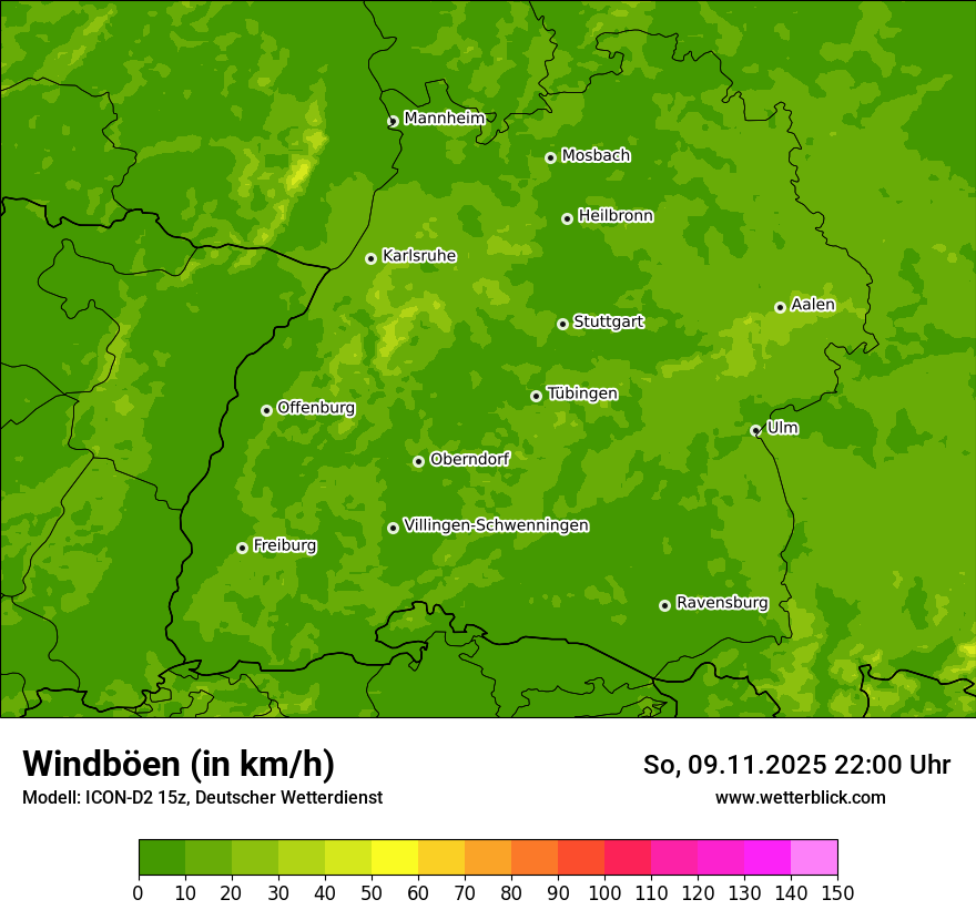 Modellkarten Windgeschwindigkeit