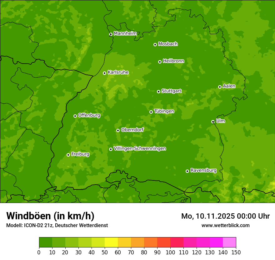 Modellkarten Windgeschwindigkeit