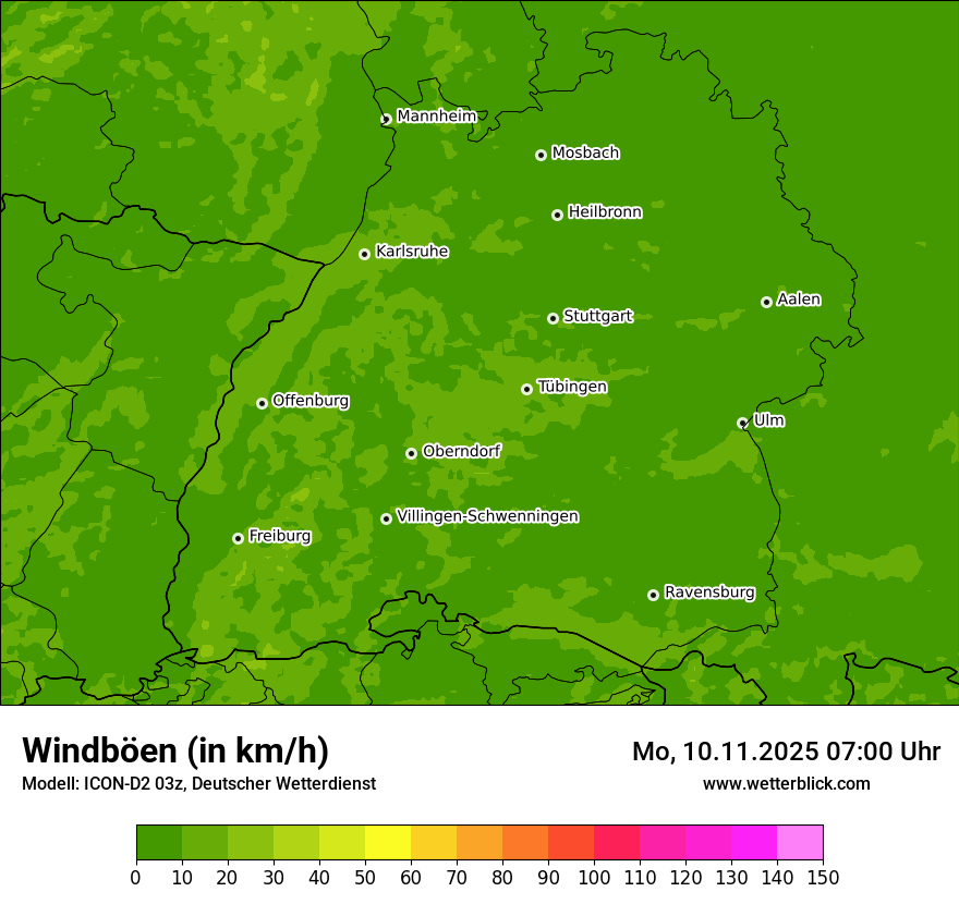Modellkarten Windgeschwindigkeit