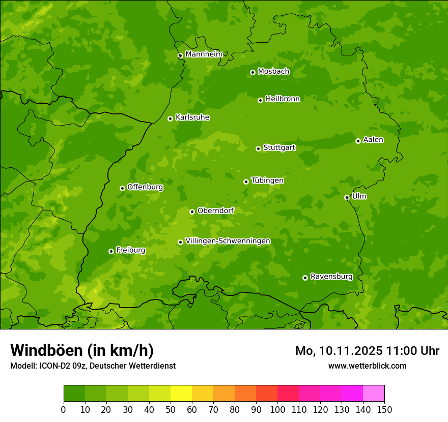 Modellkarten Windgeschwindigkeit