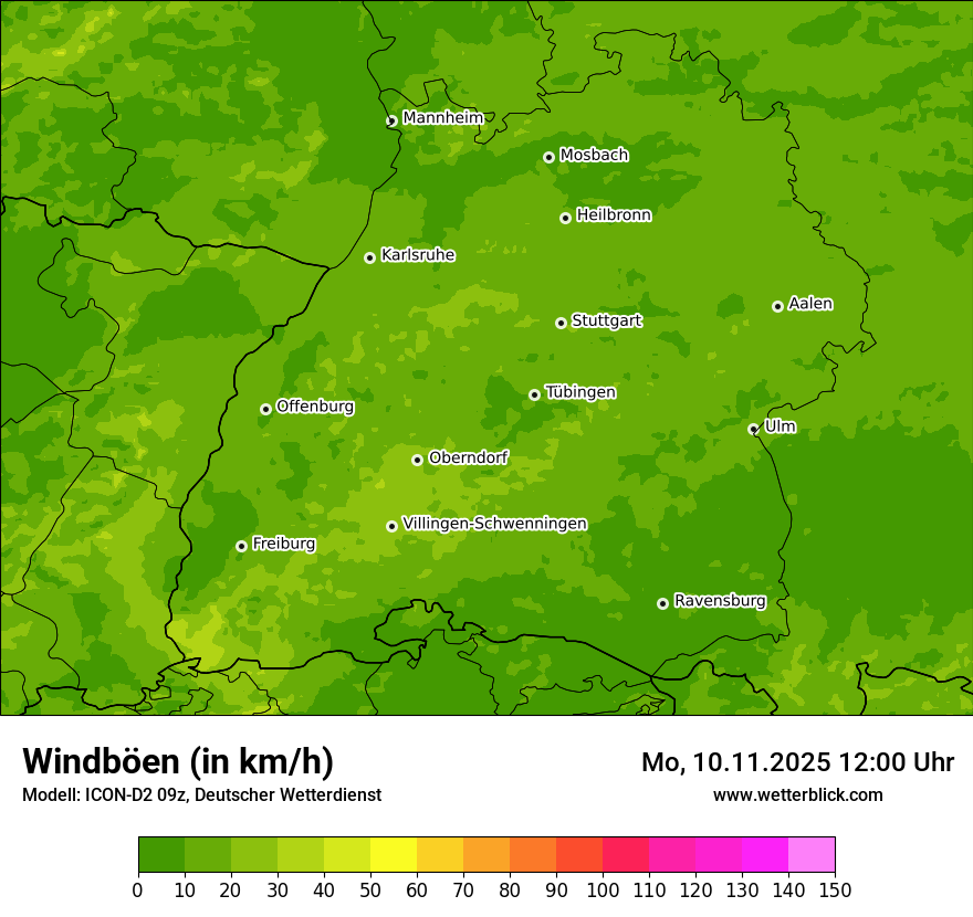Modellkarten Windgeschwindigkeit
