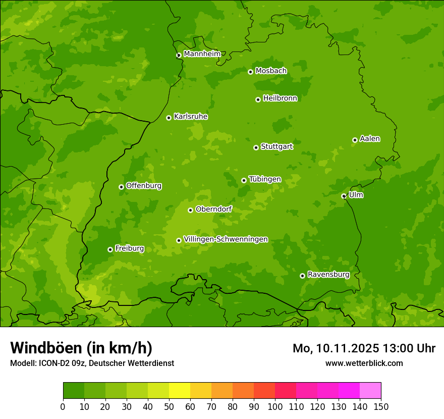 Modellkarten Windgeschwindigkeit