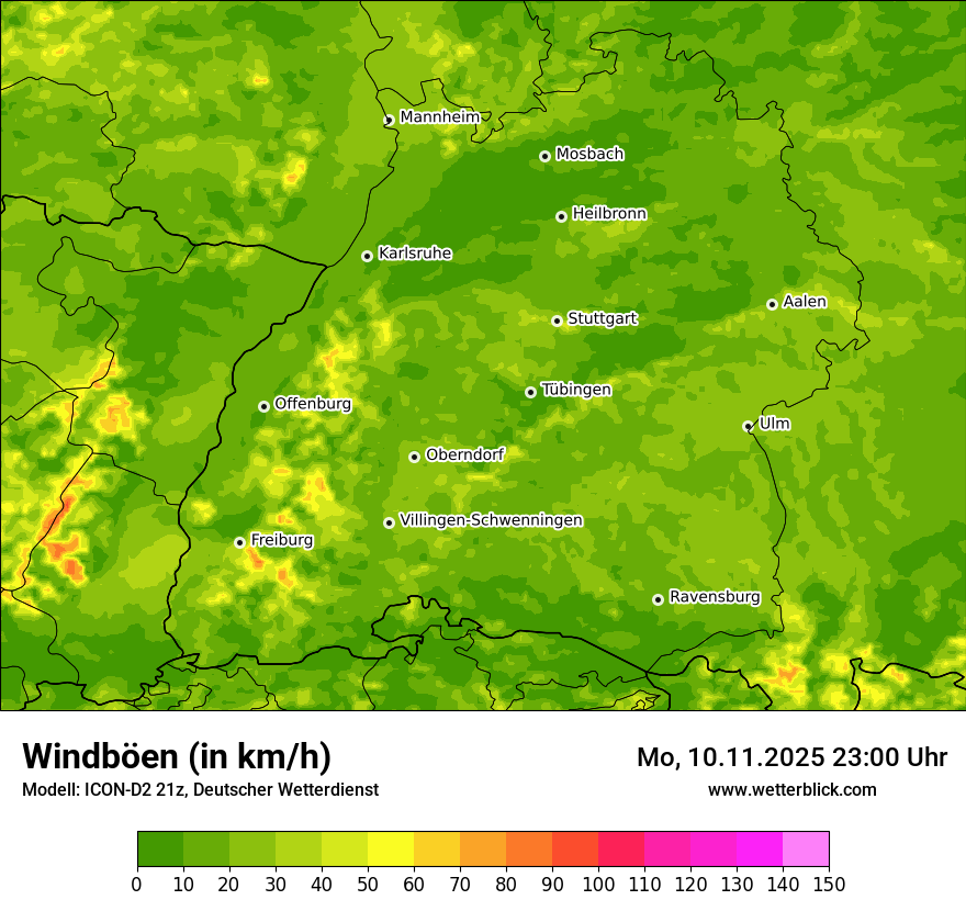 Modellkarten Windgeschwindigkeit