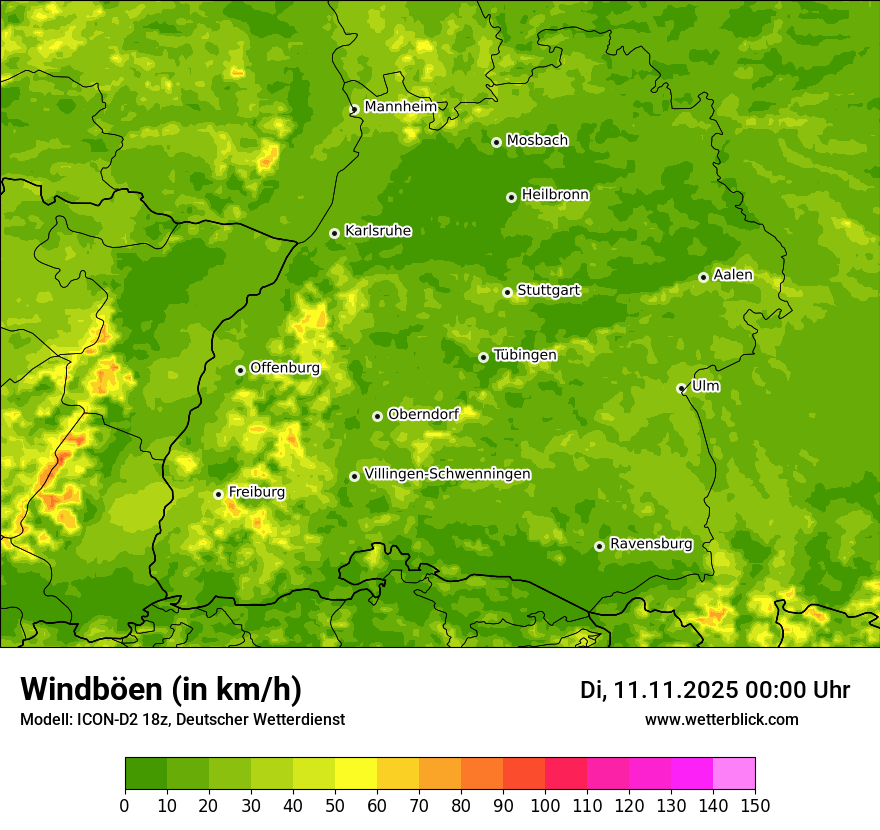 Modellkarten Windgeschwindigkeit