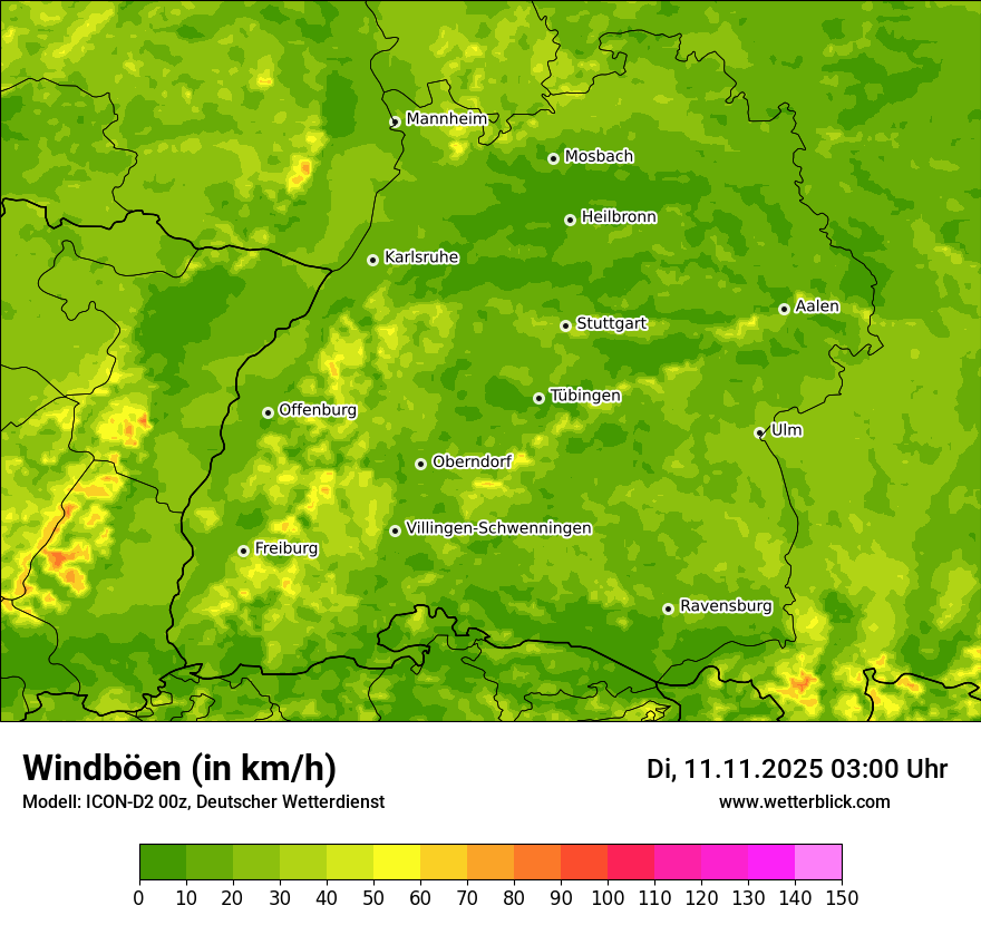 Modellkarten Windgeschwindigkeit