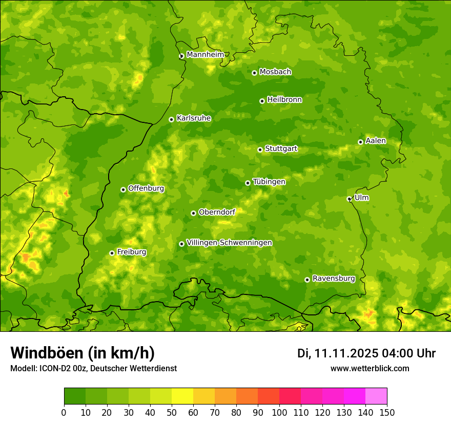 Modellkarten Windgeschwindigkeit