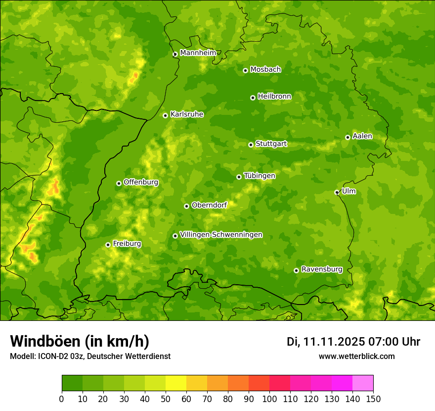 Modellkarten Windgeschwindigkeit