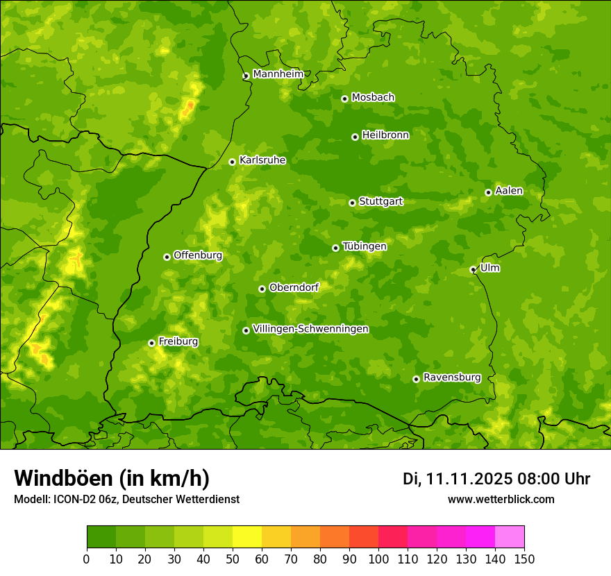 Modellkarten Windgeschwindigkeit