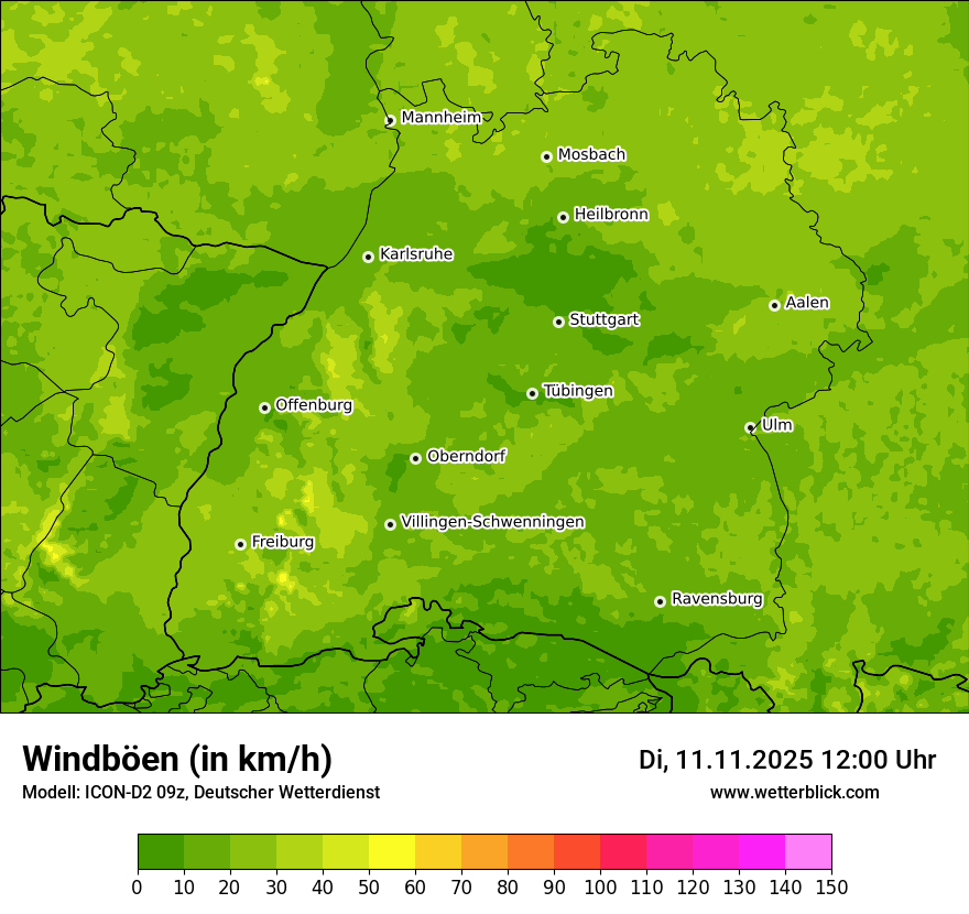 Modellkarten Windgeschwindigkeit