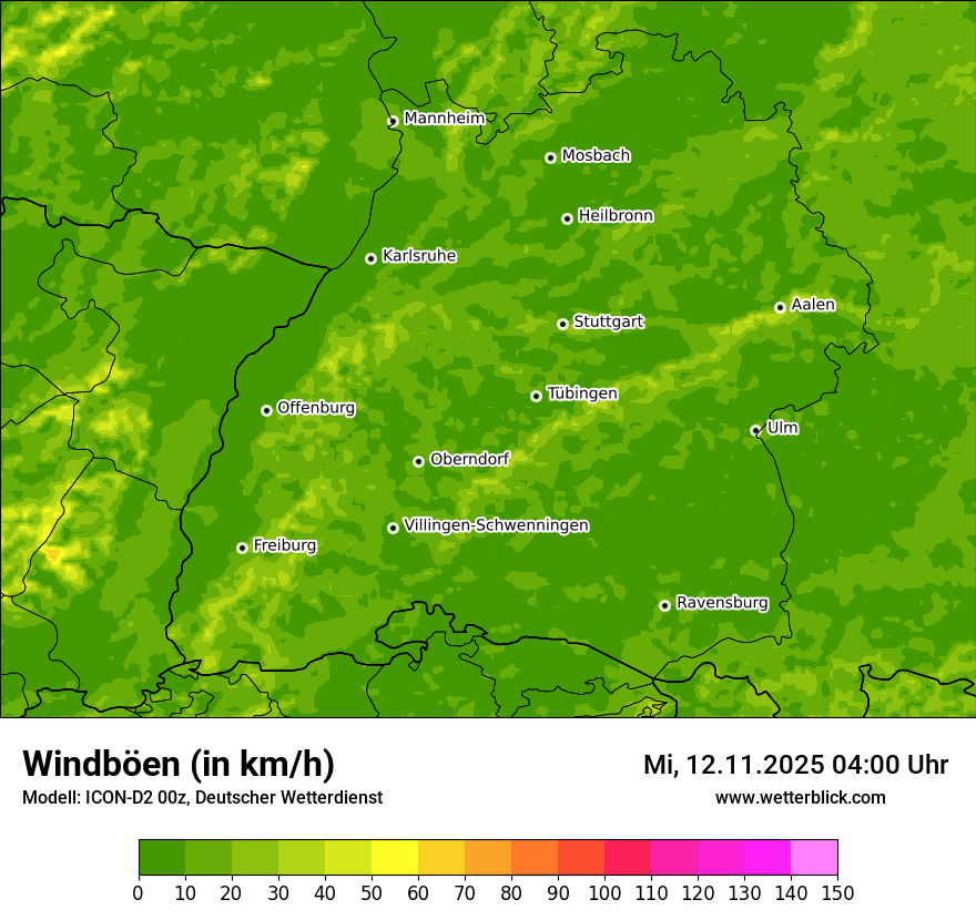 Modellkarten Windgeschwindigkeit