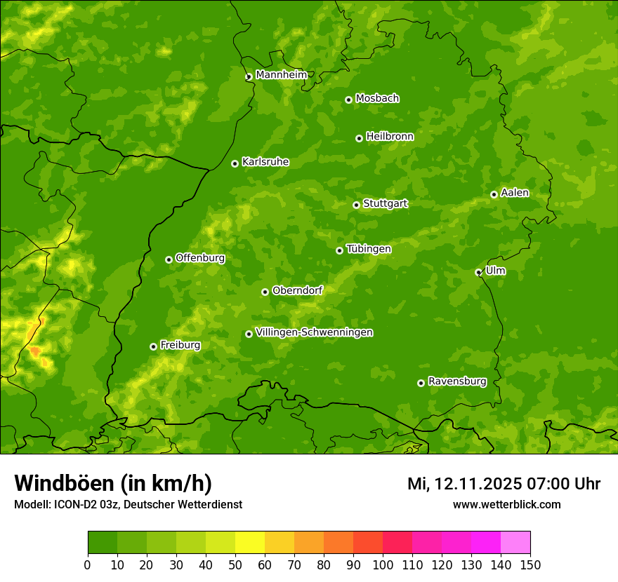 Modellkarten Windgeschwindigkeit