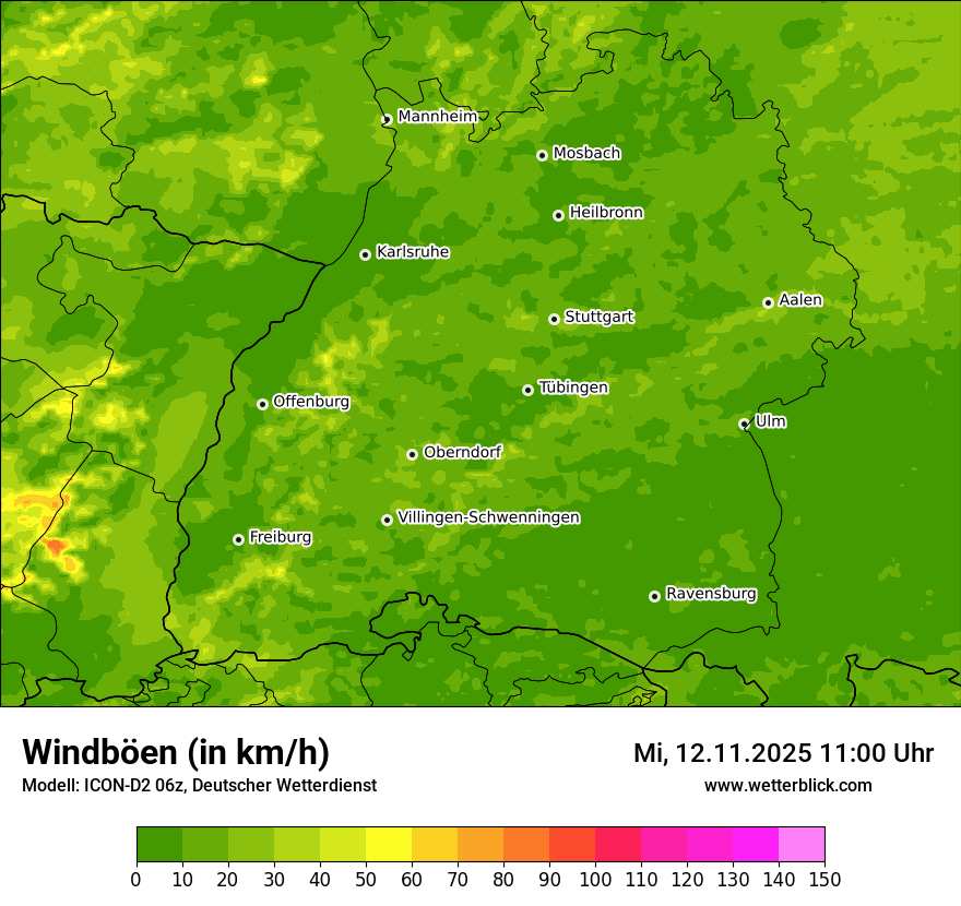 Modellkarten Windgeschwindigkeit