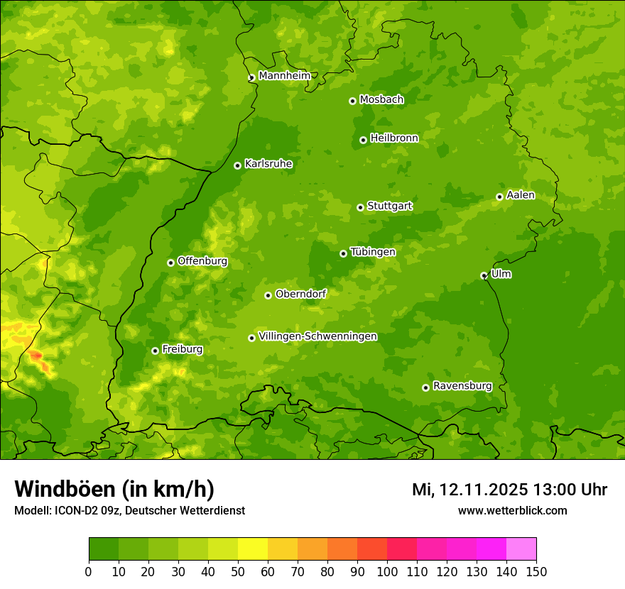 Modellkarten Windgeschwindigkeit