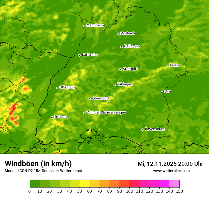 Modellkarten Windgeschwindigkeit