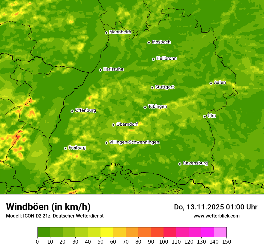 Modellkarten Windgeschwindigkeit