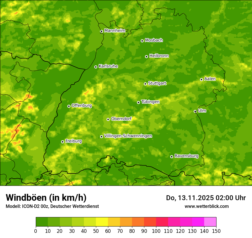 Modellkarten Windgeschwindigkeit